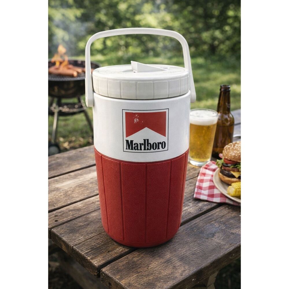 Vintage Coleman Marlboro Logo Thermos Insulated Water Cooler 1 /2 Gallon Red
